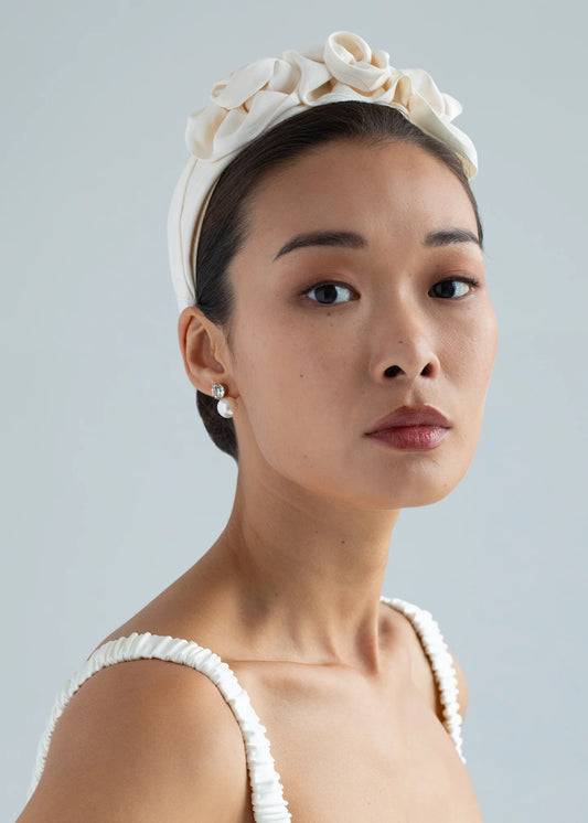 Rosette Silk Headband-Cream