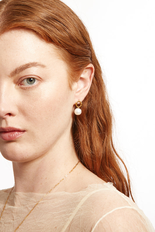 Gold Circle / Pearl Earrings
